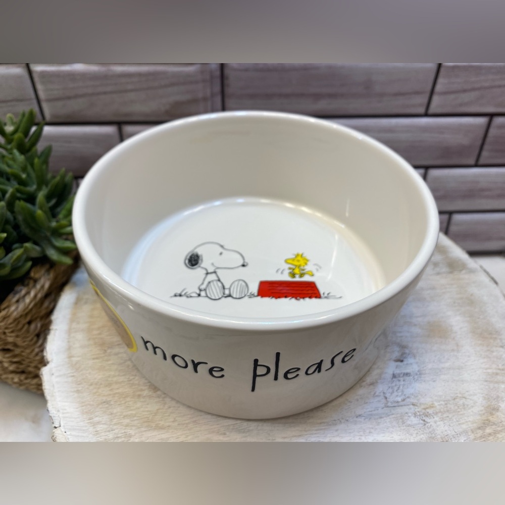 Peanuts X Rae Dunn❤️ Snoopy Dog Pet Bowl “more please “NWT
